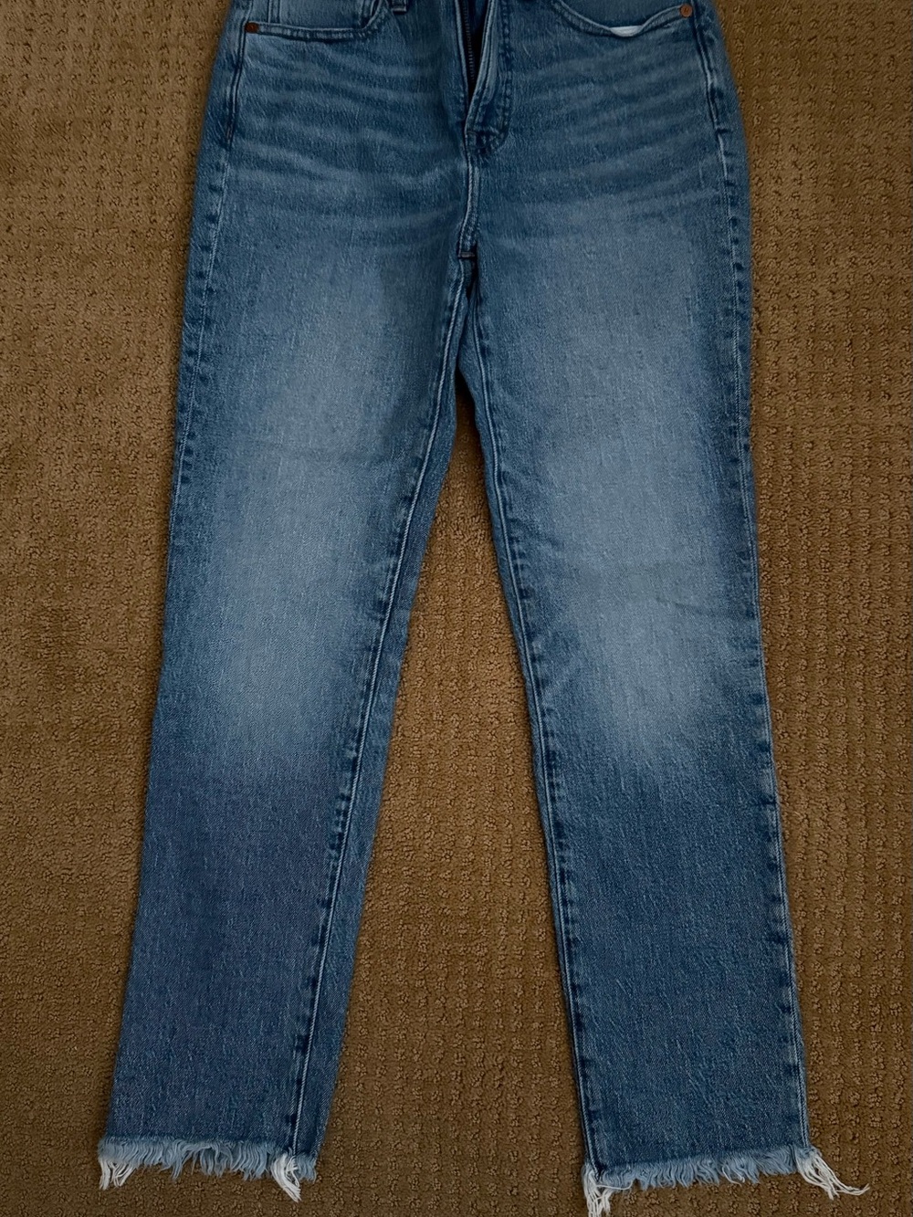 Madewell Medium Blue Straight-Leg Jeans with Frayed Hem